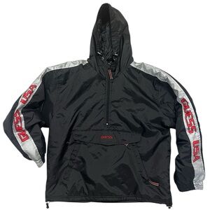 Black and silver GUESS Windbreaker medium Men's quarter zip with red accents
